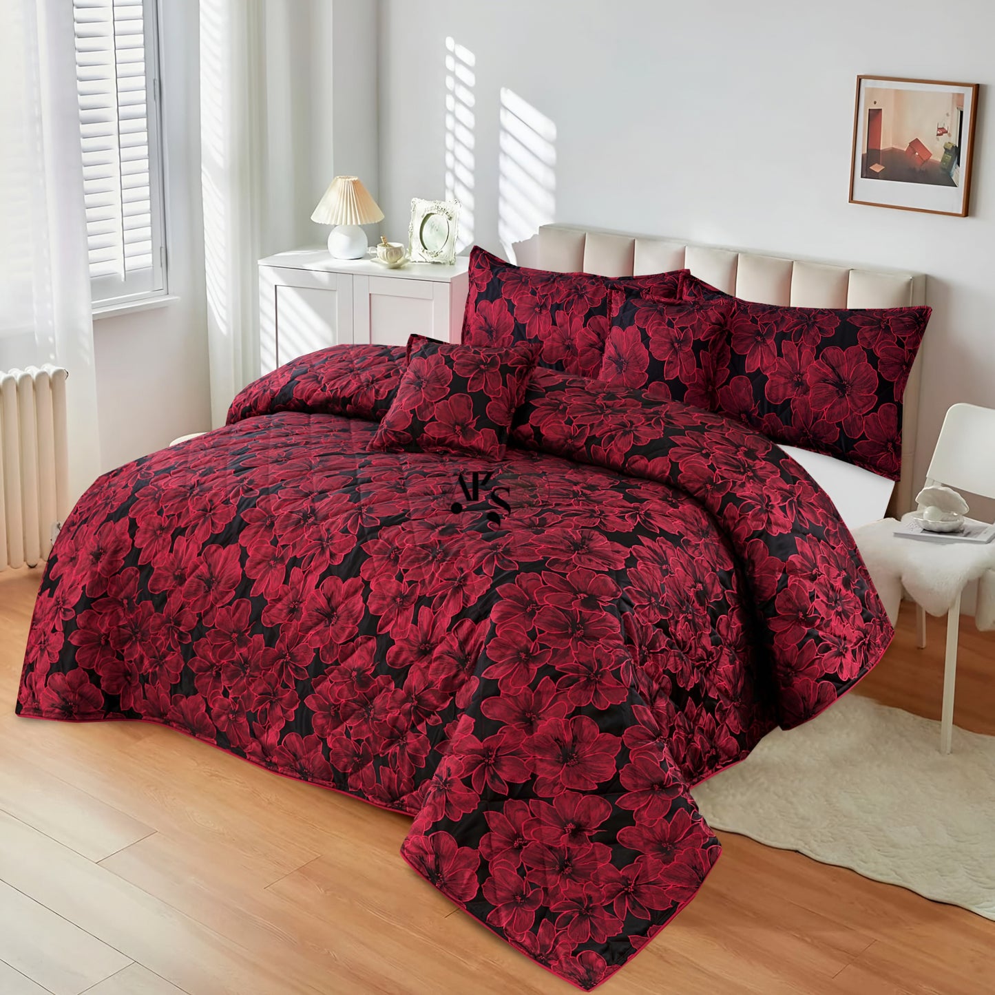 5pc Red Crimson Bedspread