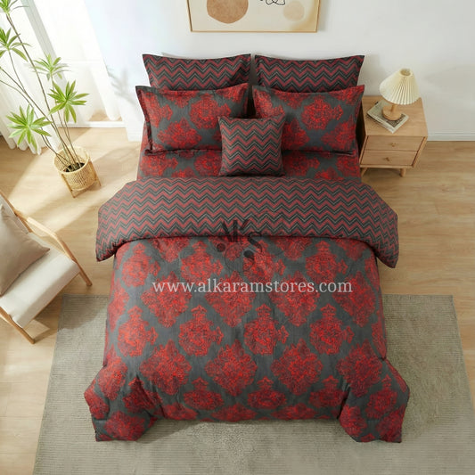 7pc Cotton Comforter Set Red Crystal
