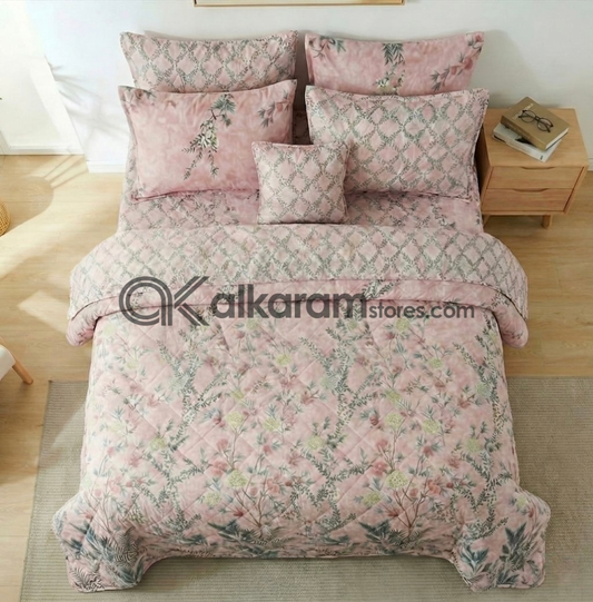 7pc Cotton Comforter Set Pink Shrubs
