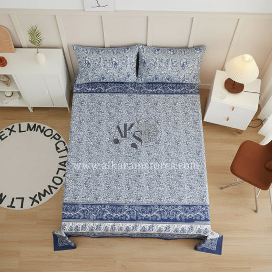 Crystal Cotton 3pc Bedsheet Blue Damask