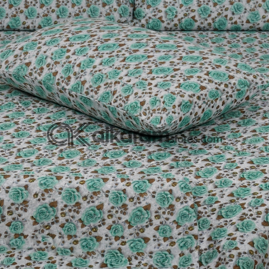 Pure Cotton 3pc Bedsheet Mint Rose