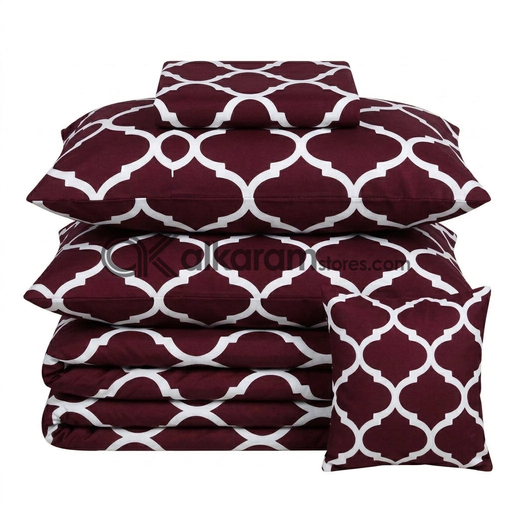 7pc Cotton Comforter Set Red Moroccan
