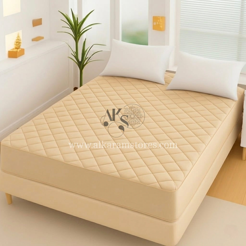 Beige Quilted Mattress Protector