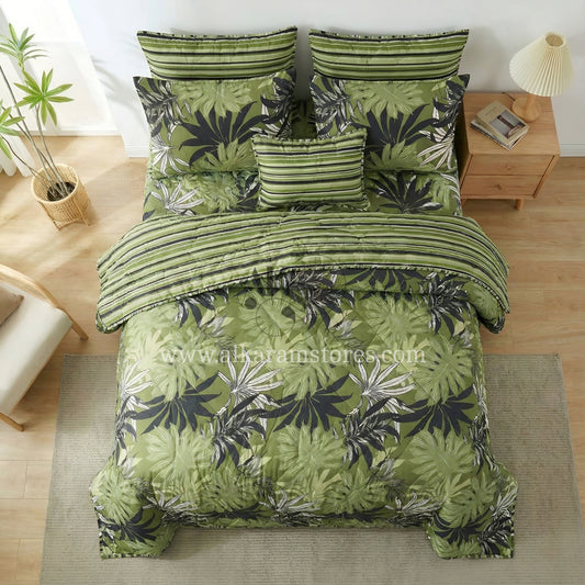7pc Cotton Comforter Set Green Forest