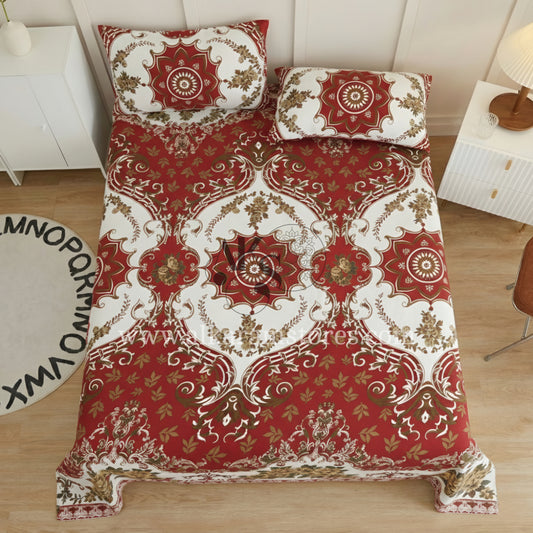 Crystal Cotton 3pc Bedsheet Red Ogee