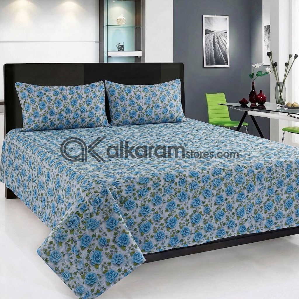 Pure Cotton 3pc Bedsheet Ocean Bloom