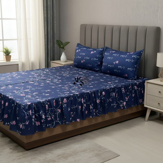 Cotton Frill 3pc Bedsheet Purple Hollyhock