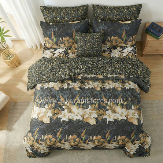 7pc Cotton Comforter Set Crystal Black