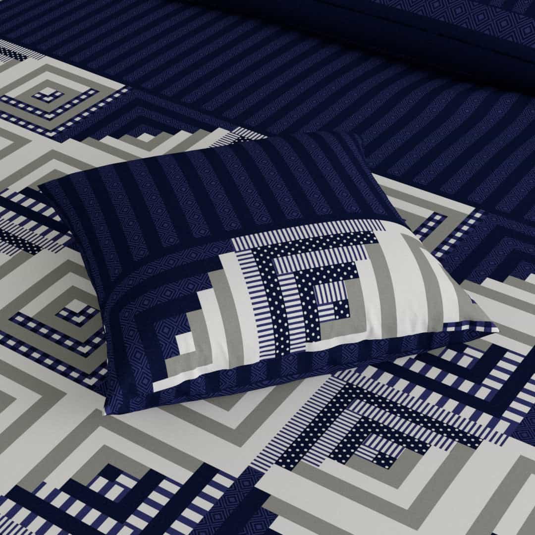 Cotton Satin 3pc Bedsheet - Blue Stairs