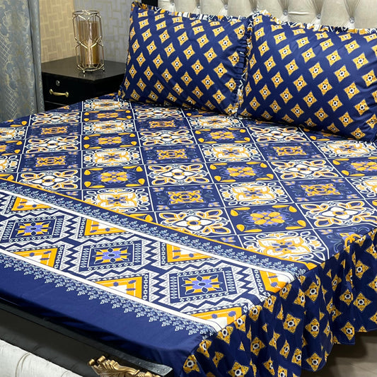 Cotton Frill 3pc Bedsheet - Blue Crown