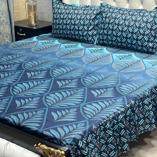 Cotton Frill 3pc Bedsheet - Blue Crystal