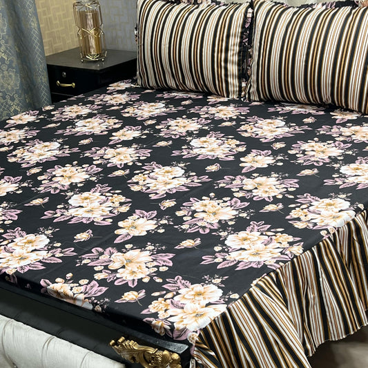 Cotton Frill 3pc Bedsheet - White Daisy