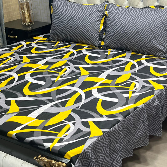 Cotton Frill 3pc Bedsheet - Yellow Zag
