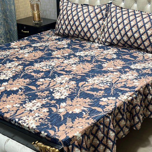 Cotton Frill 3pc Bedsheet - Blue Heaven