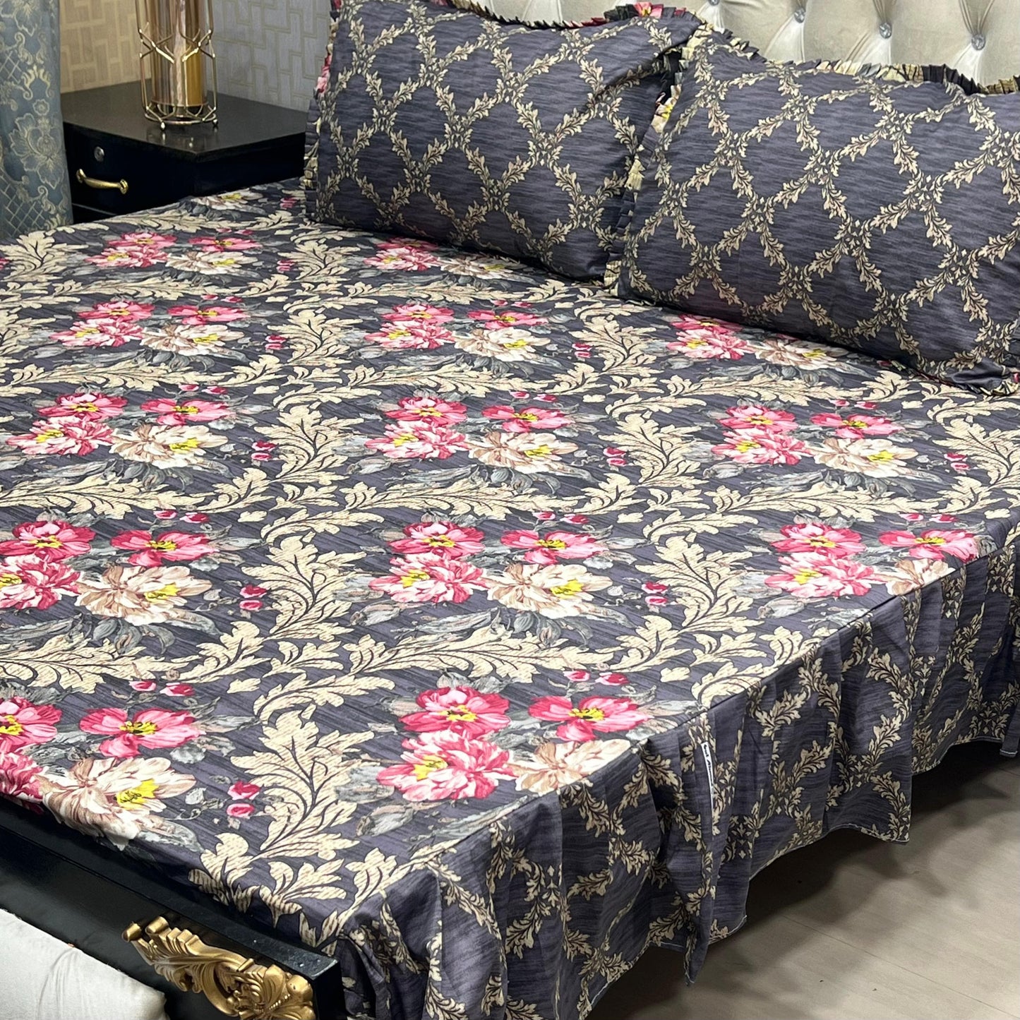 Cotton Frill 3pc Bedsheet - Grey Pearl