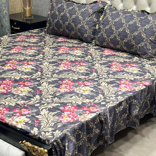 Cotton Frill 3pc Bedsheet - Grey Pearl