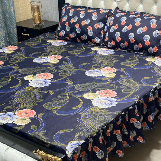 Cotton Frill 3pc Bedsheet - Tulips