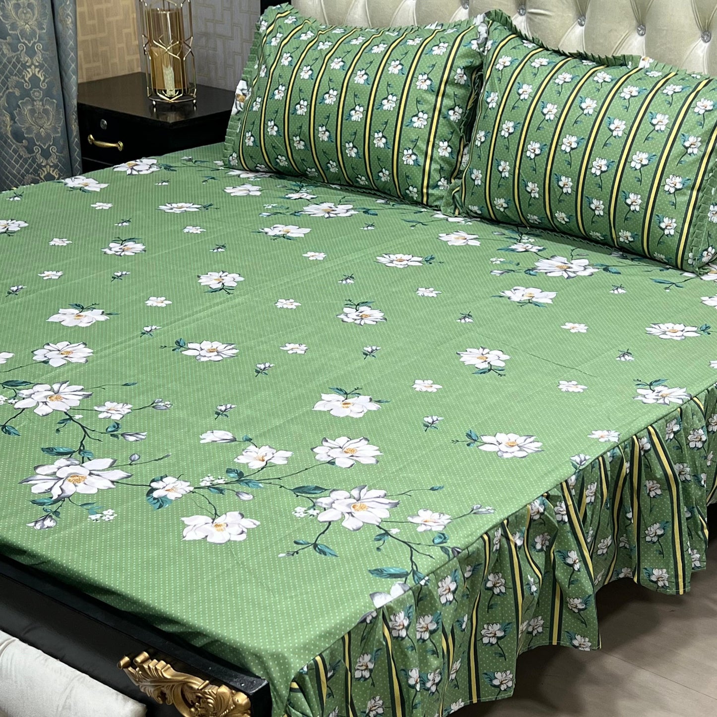 Cotton Frill 3pc Bedsheet - SeeGreen Flower