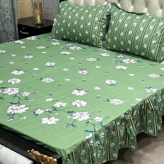 Cotton Frill 3pc Bedsheet - SeeGreen Flower