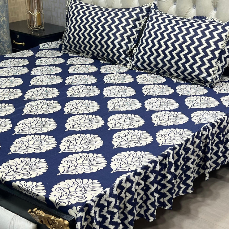 Cotton Frill 3pc Bedsheet - White Droplet