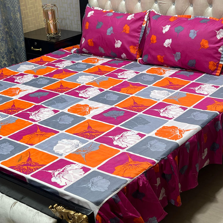 Cotton Frill 3pc Bedsheet - Polca