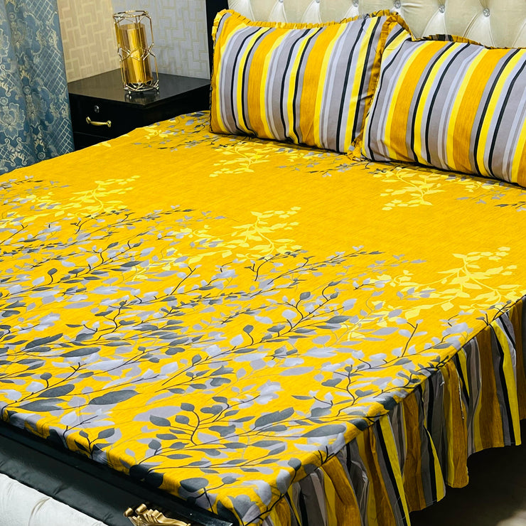Cotton Frill 3pc Bedsheet - Golden Tree