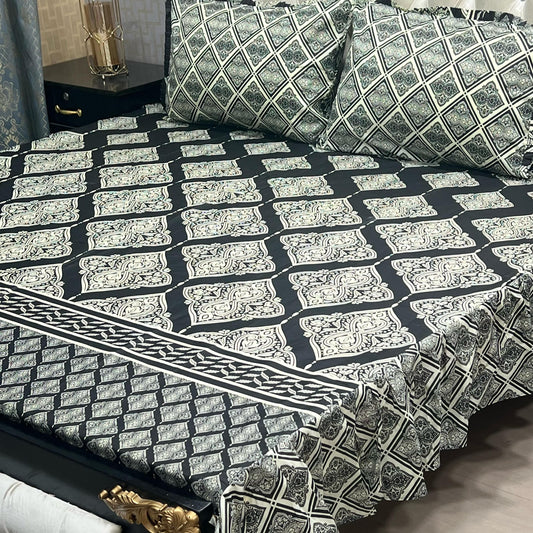 Cotton Frill 3pc Bedsheet - Crystal Black