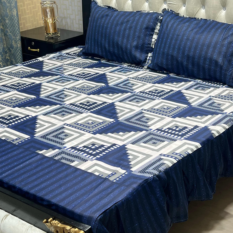 Cotton Frill 3pc Bedsheet - Blue Stairs