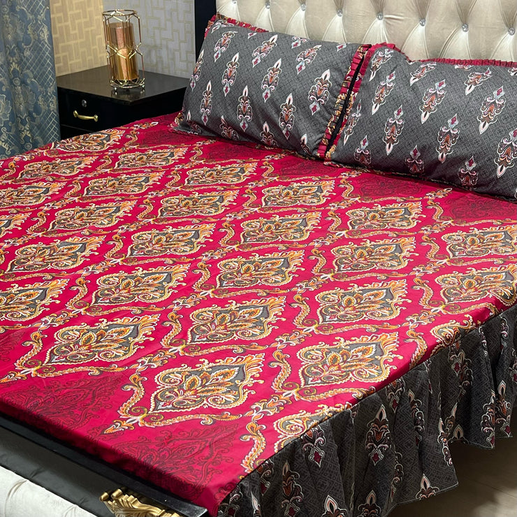 Cotton Frill 3pc Bedsheet - Pink Floral
