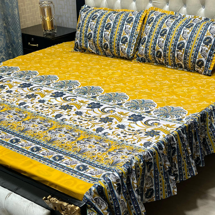 Cotton Frill 3pc Bedsheet - Yellow Dunes
