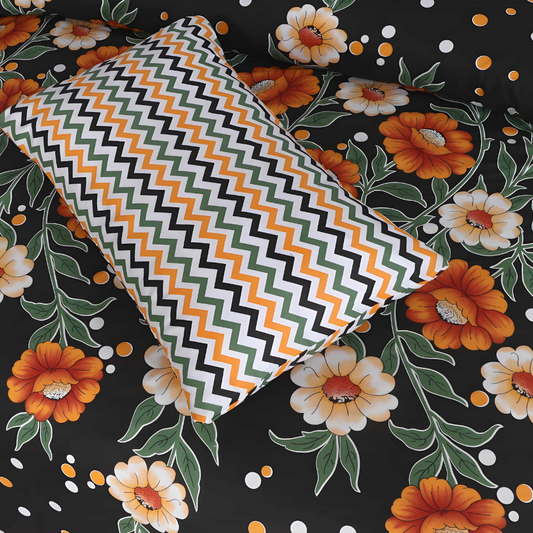 Cotton Satin 3pc Bedsheet - Orange Forest