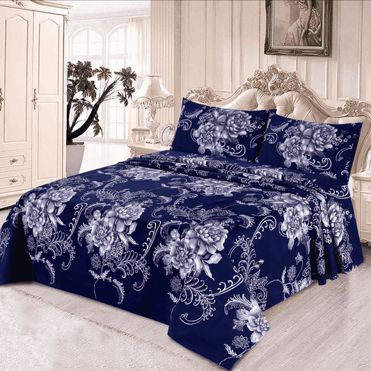 Crystal Cotton 3pc Bedsheet - Blue Rose