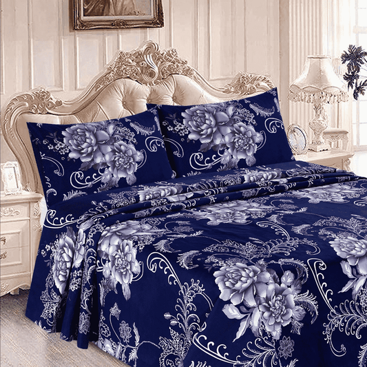 Crystal Cotton 3pc Bedsheet - Blue Rose