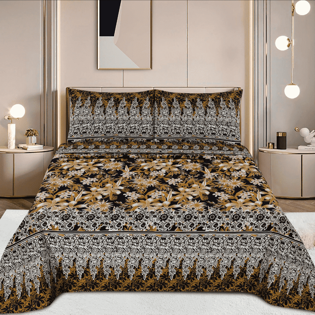 Crystal Cotton 3pc Bedsheet - Golden Forest