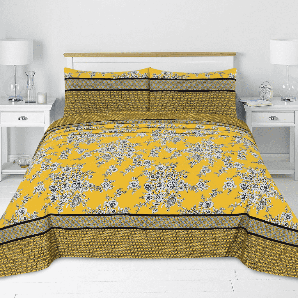 Crystal Cotton 3pc Bedsheet - Yellow Floral