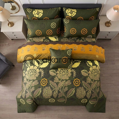 7pc Cotton Comforter Set Army Floral