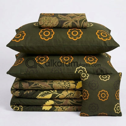 7pc Cotton Comforter Set Army Floral