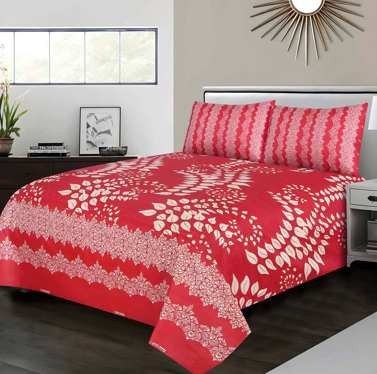 Cotton Satin 3pc Bedsheet - Red Breeze