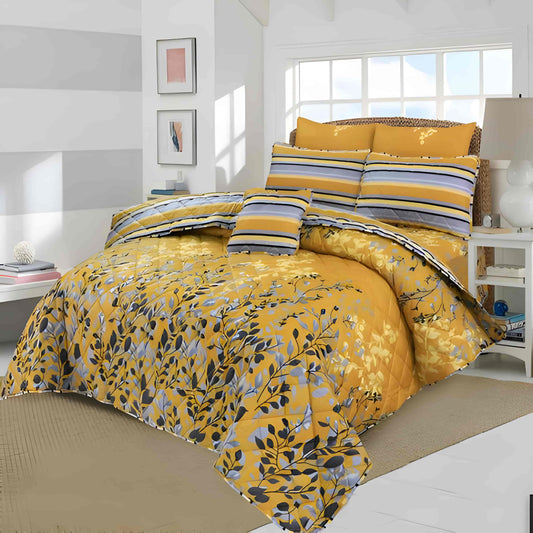 7pc Cotton Comforter Set Golden Tree
