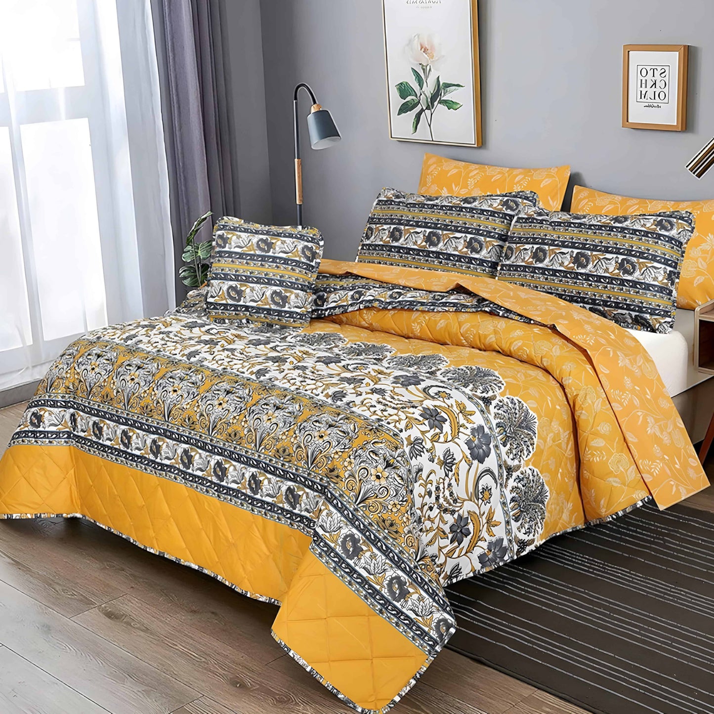 7pc Cotton Comforter Set Yellow Dunes