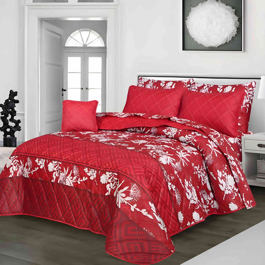 7pc Cotton Comforter Set Red Strip