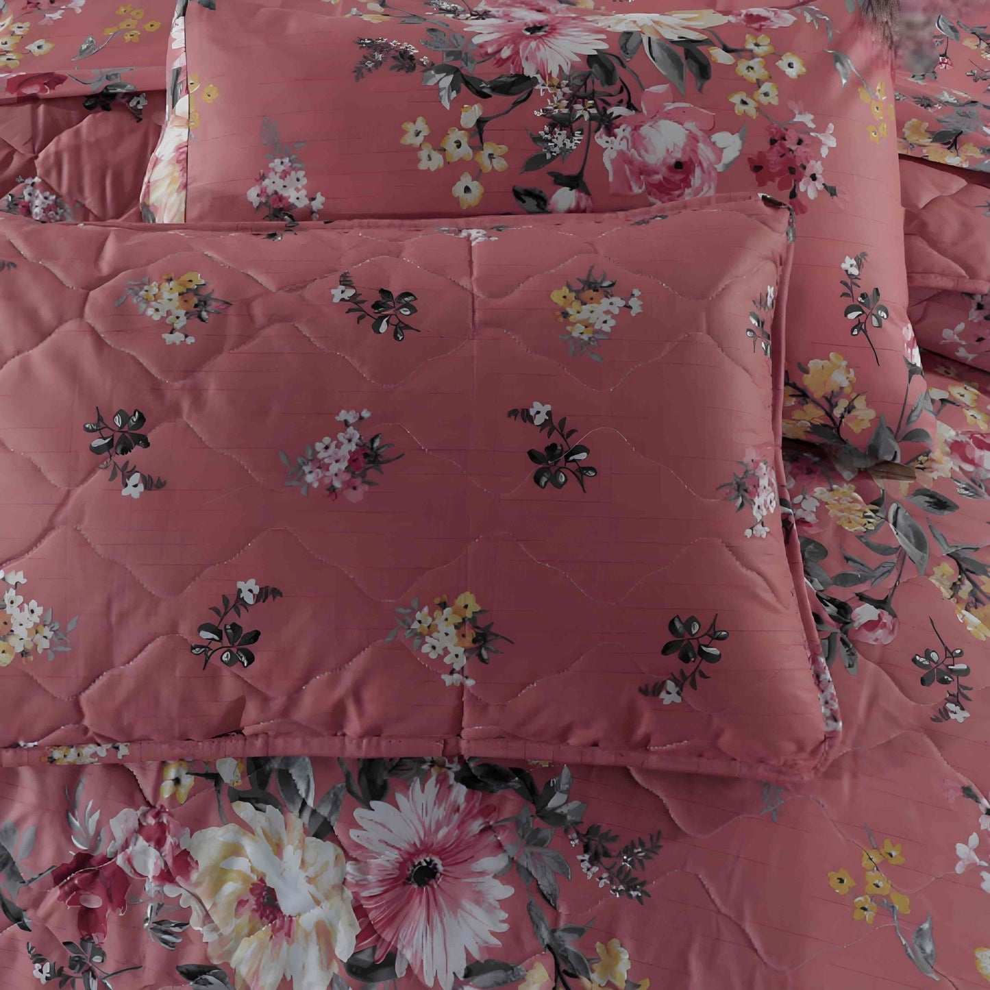 7pc Cotton Comforter Set Pink Floral