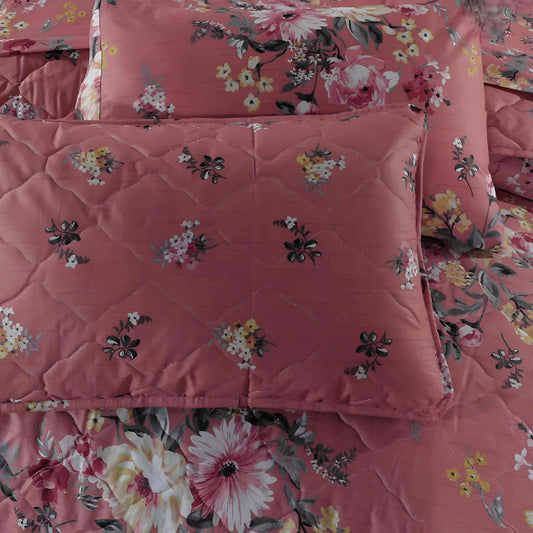 7pc Cotton Comforter Set Pink Floral