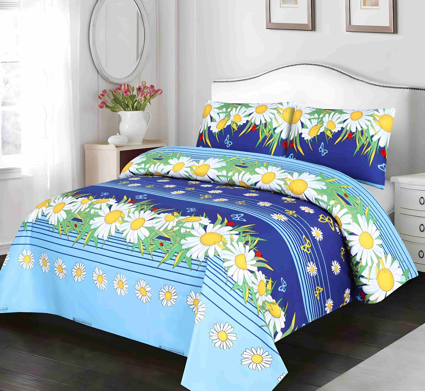 Crystal Cotton 3pc Bedsheet - White Sun