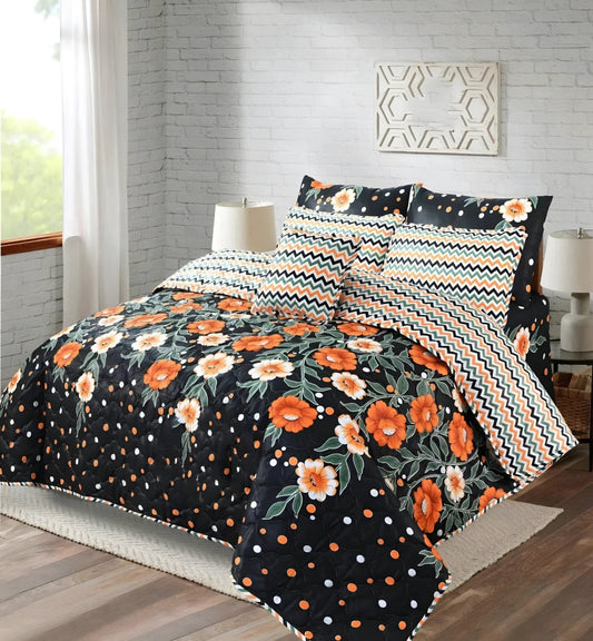7pc Cotton Comforter Set Zigzag Flower
