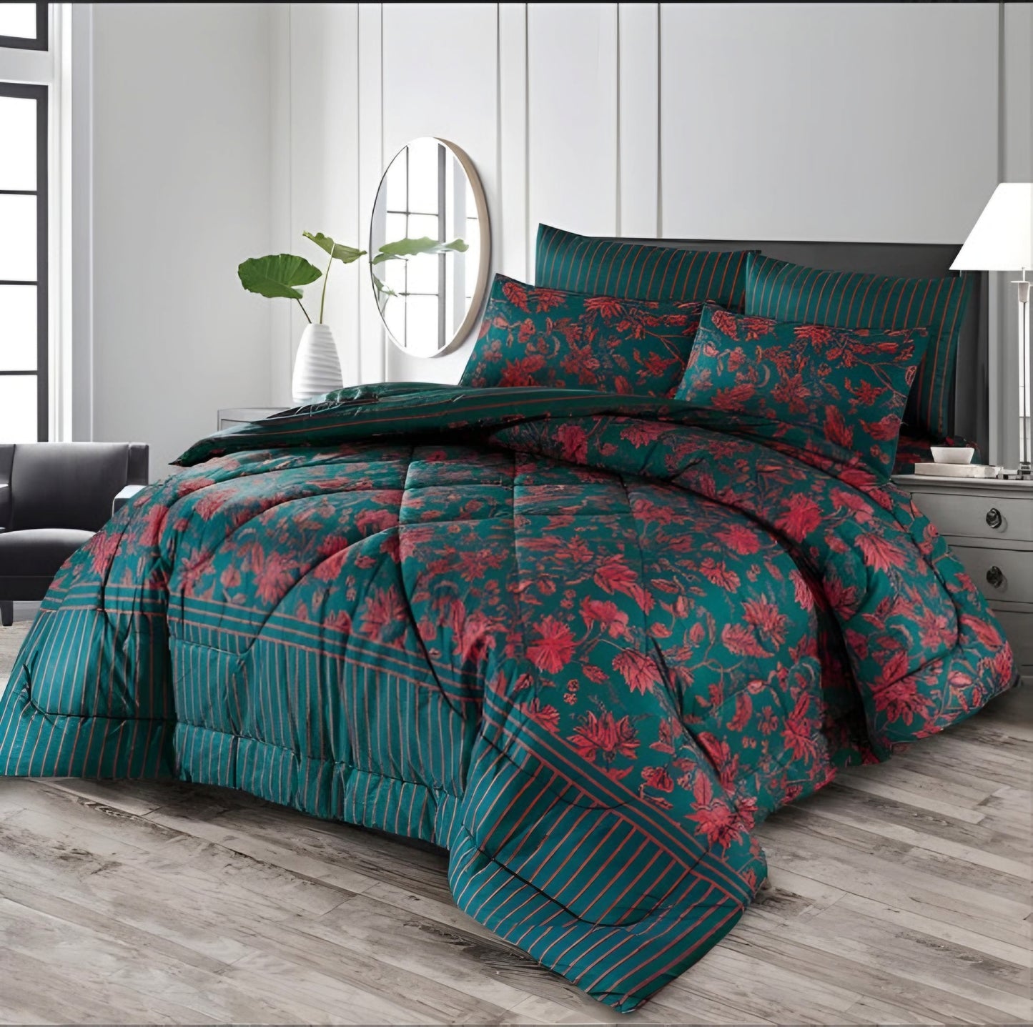 7pc Cotton Comforter Set Red Cherry