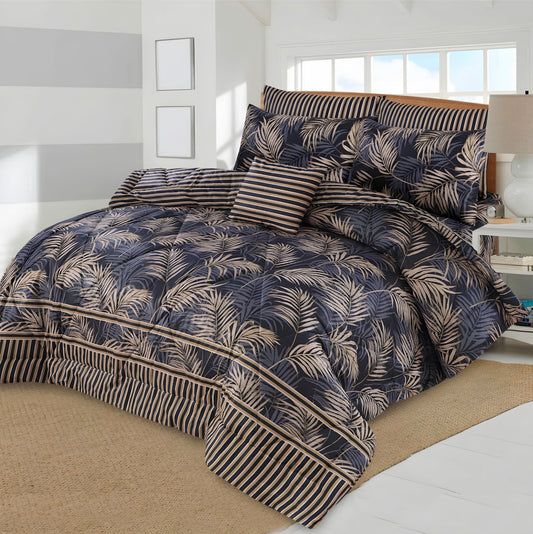 7pc Cotton Comforter Set Black Feather