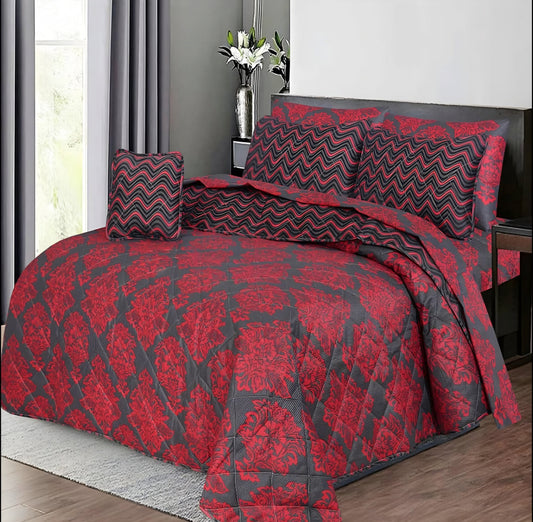 7pc Cotton Comforter Set Red Crystal