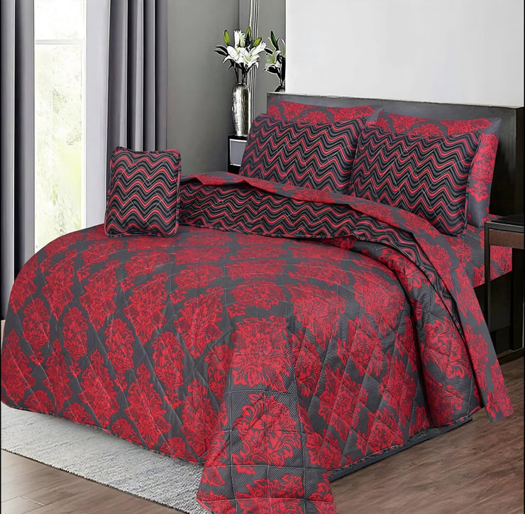 7pc Cotton Comforter Set - Red Crystal