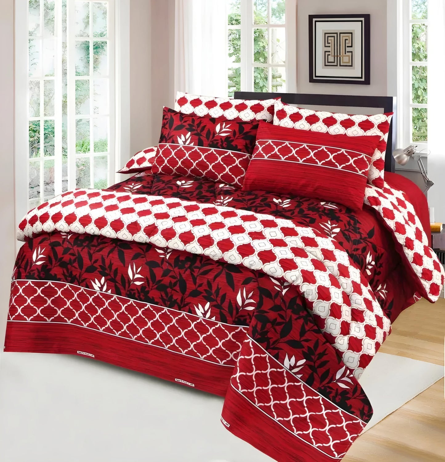 7pc Cotton Comforter Set Scarlet Leaf